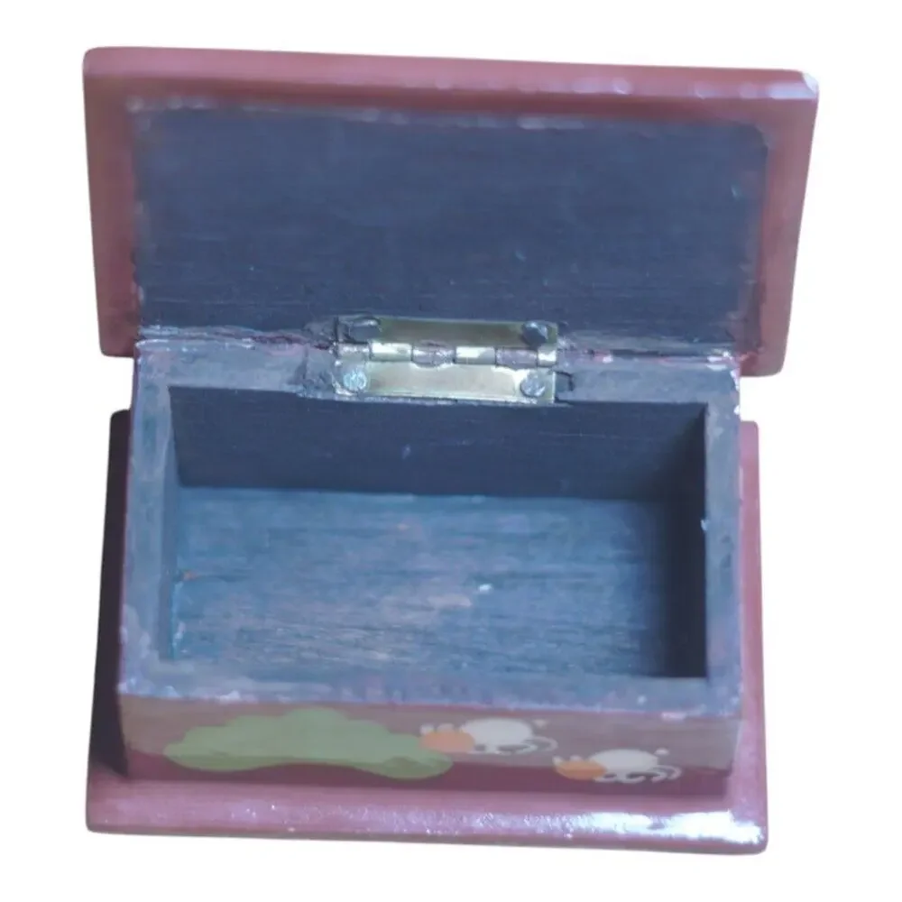 Handpainted Wooden Trinket Box | Folk Art | Marked Peru Folk Art Collectible
